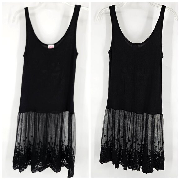 Tank Midi Dress Small Black Floral Lace Mesh Skirt Boho Gothic Cotton Blend - Picture 1 of 10